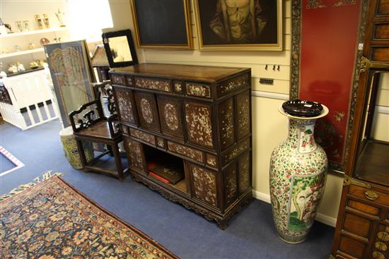 An early 20th century Chinese hardwood cabinet, W.4ft 1in.